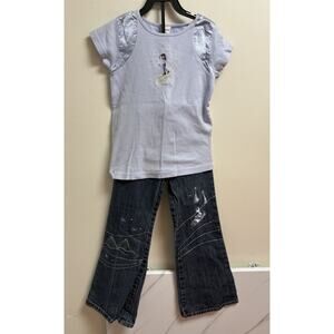 Vtg 2004 Gymboree Ski Bunny Outfit Girls 8 Top & Jeans Set Embroidered Winter